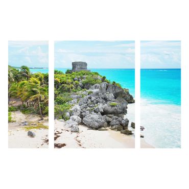 Quadros em vidro 3 partes Caribbean Coast Tulum Ruins