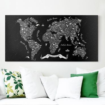 Telas decorativas Typography World Map Black