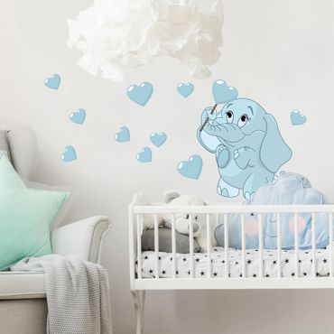 Autocolantes de parede Baby Elephant With Blue Hearts