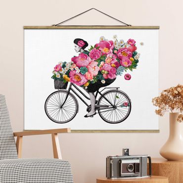 Quadros em tecido Illustration Woman On Bicycle Collage Colourful Flowers