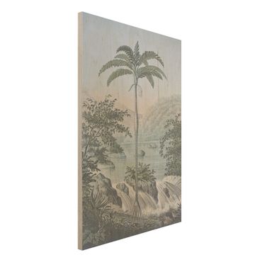 Quadros em madeira Vintage Illustration - Landscape With Palm Tree
