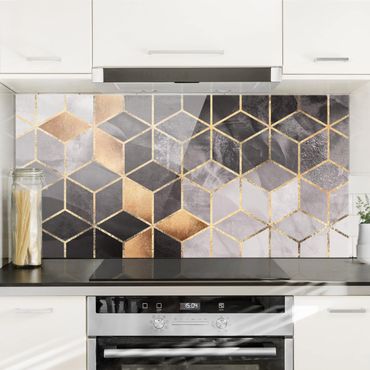 Painel anti-salpicos de cozinha Black And White Golden Geometry