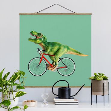 Quadros em tecido Dinosaur With Bicycle