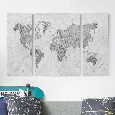 Telas decorativas 3 partes Paper World Map White Grey