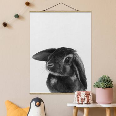 Quadros em tecido Illustration Rabbit Black And White Drawing