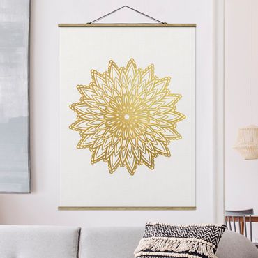 Quadros em tecido Mandala Sun Illustration White Gold