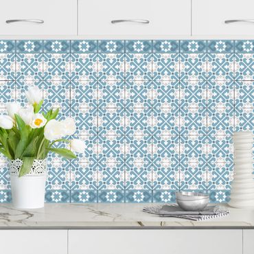 Backsplash de cozinha Geometrical Tile Mix Hearts Blue Grey