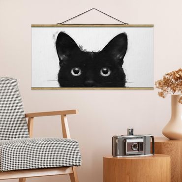 Quadros em tecido Illustration Black Cat On White Painting