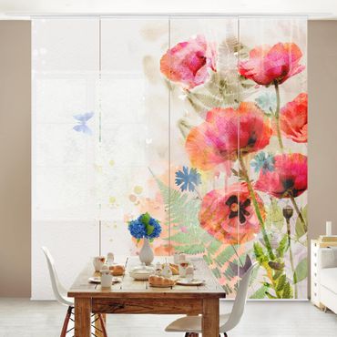 Painéis japoneses Watercolour Flowers Poppy