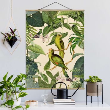 Quadros em tecido Vintage Collage - Parrots In The Jungle