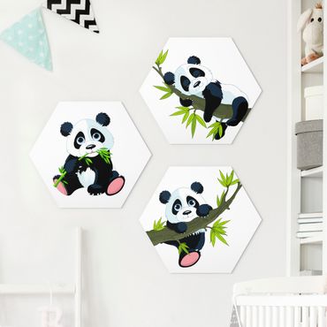 Quadros hexagonais 3 partes Panda set