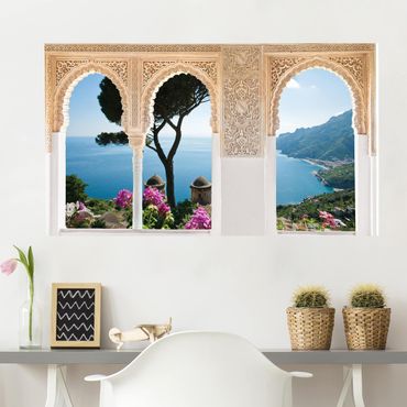 Autocolantes de parede Decorated Window View From The Garden On The Sea