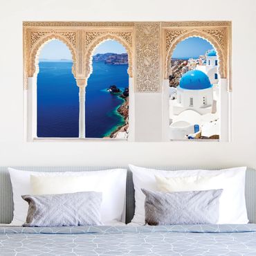Autocolantes de parede Decorated Window View Over Santorini
