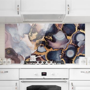 Painel anti-salpicos de cozinha Marble Watercolor With Gold
