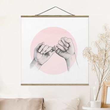 Quadros em tecido Illustration Hands Friendship Circle Pink White