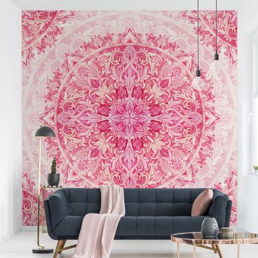 Papel de parede padrões Mandala Watercolour Ornament Pattern Pink