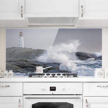 Painel anti-salpicos de cozinha Storm Waves At The Lighthouse