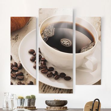 Telas decorativas 3 partes Steaming coffee cup with coffee beans