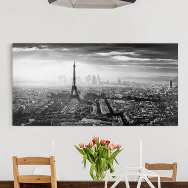 Telas decorativas The Eiffel Tower From Above Black And White