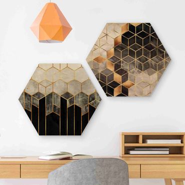 Quadros hexagonais Golden Geometry Watercolour Set
