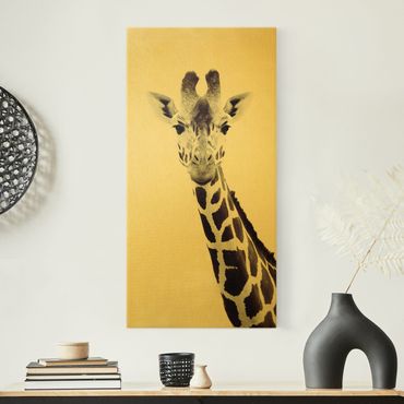 Telas decorativas Giraffe Portrait In Black And White
