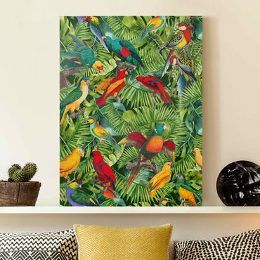 Telas decorativas Colourful Collage - Parrots In The Jungle