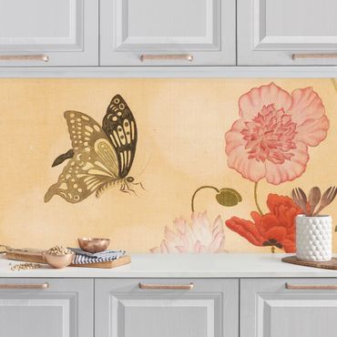 Backsplash de cozinha Yuanyu Ma - Poppy Flower And Butterfly