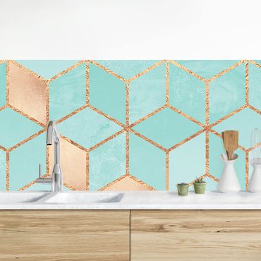 Backsplash de cozinha Turquoise White Golden Geometry