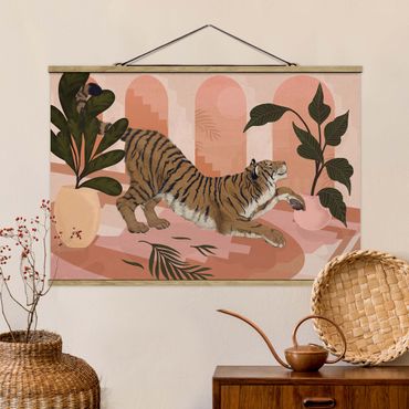 Quadros em tecido Illustration Tiger In Pastel Pink Painting