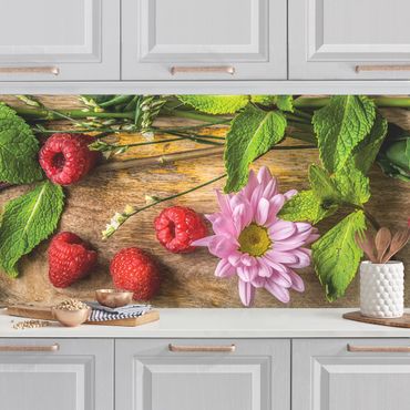 Backsplash de cozinha Flowers Raspberries Mint