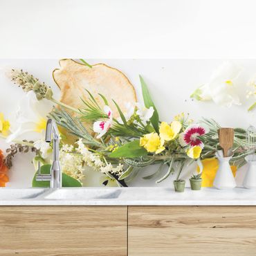 Backsplash de cozinha Fresh Herbs With Edible Flowers