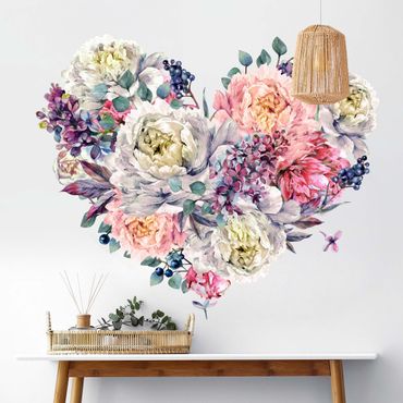 Autocolantes de parede Watercolour Heart Blossoms Bouquet XXL