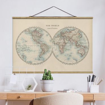 Quadros em tecido Vintage World Map The Two Hemispheres