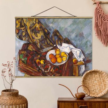 Quadros em tecido Paul Cézanne - Still Life, Flower Curtain, And Fruits