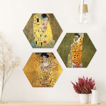 Quadros hexagonais 3 partes Gustav Klimt - Portraits