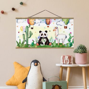 Quadros em tecido Panda And Lama Watercolour