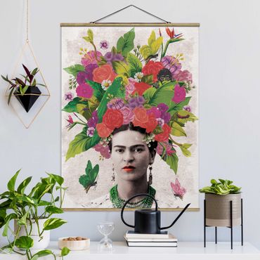 Quadros em tecido Frida Kahlo - Flower Portrait