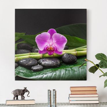 Telas decorativas Green Bamboo With Orchid Flower