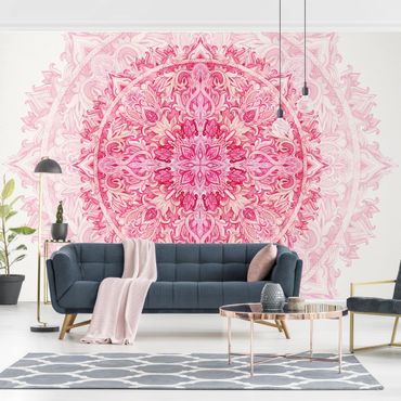 Papel de parede padrões Mandala Watercolour Ornament Pink