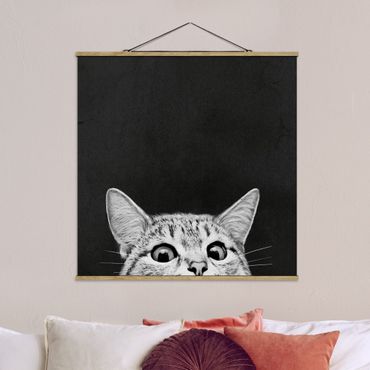 Quadros em tecido Illustration Cat Black And White Drawing