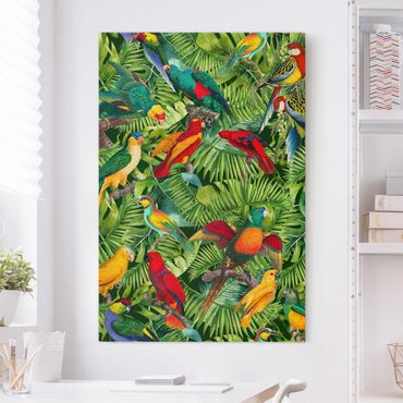Telas decorativas Colourful Collage - Parrots In The Jungle