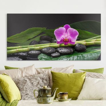 Telas decorativas Green Bamboo With Orchid Flower