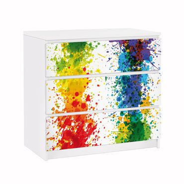 Papel autocolante para móveis Cómoda Malm Rainbow Splatter