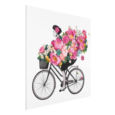 Quadros forex Illustration Woman On Bicycle Collage Colourful Flowers