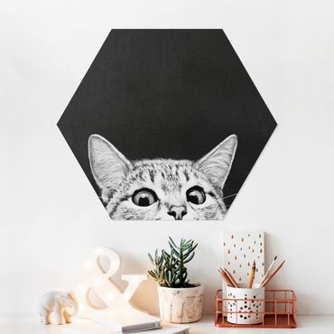 Quadros hexagonais Illustration Cat Black And White Drawing