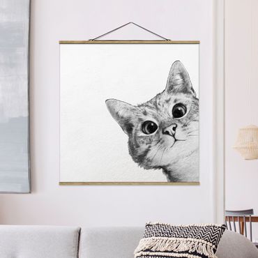 Quadros em tecido Illustration Cat Drawing Black And White