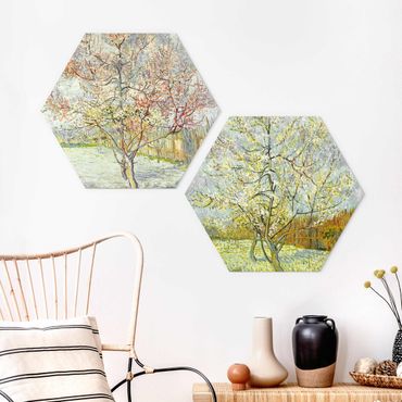 Quadros hexagonais Vincent Van Gogh - Peach Blossom In The Garden