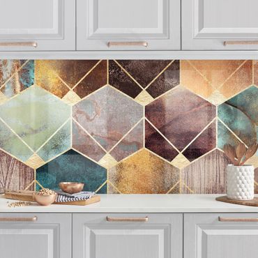 Backsplash de cozinha Turquoise Geometry Golden Art Deco