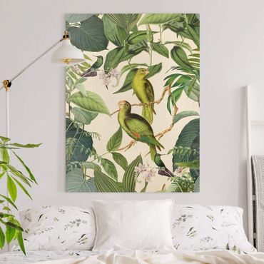 Telas decorativas Vintage Collage - Parrots In The Jungle