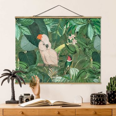 Quadros em tecido Vintage Collage - Kakadu And Hummingbird